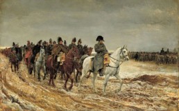 Campagne de France, en 1814 par Ernest Meissonier, huile sur toile, 1864. Napoléon Bonaparte (1769-1821) et son personnel sont indiquées de Soissons revenir après la bataille de Laon.