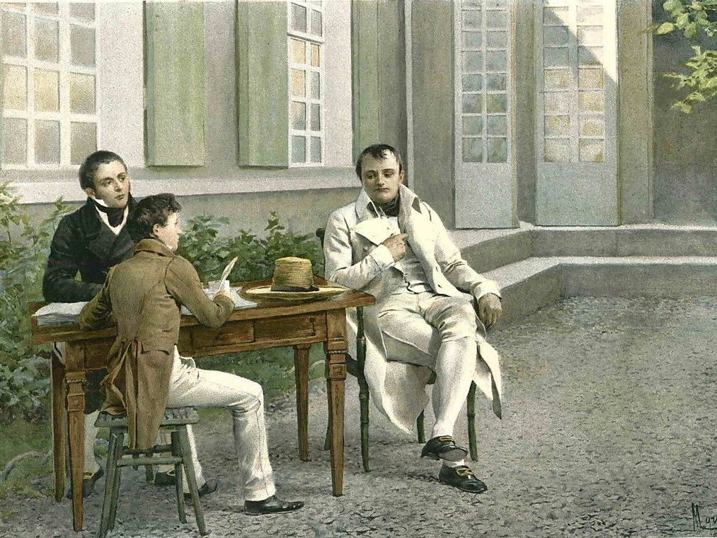 Napoléon dictant ses Mémoires à Las Cases et son fils. D’après une aquarelle de Felician Myrbach (1853 - 1940) © Classic Literature