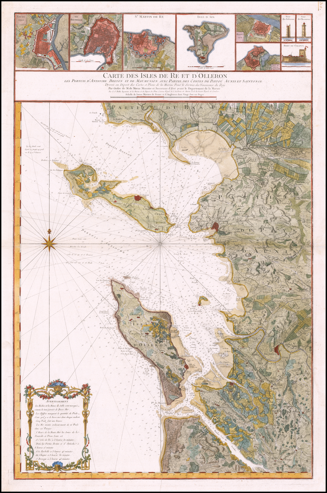Carte des Isles de Re et d'Olleron les Pertuis d'Antioche Breton et de Maumusson avec Partie des Costes de Poitou Aunis et Saintonge. Paris, circa 1750 © Rare Maps