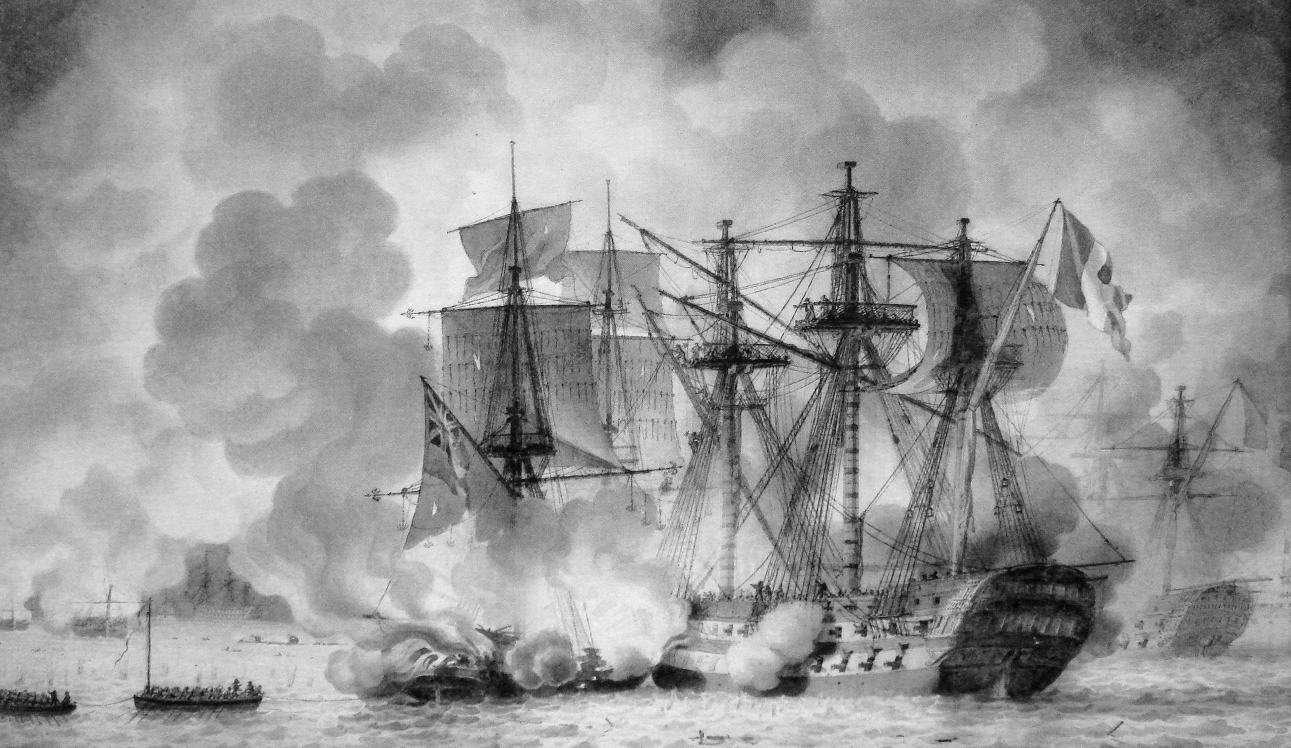 Les vaisseaux français aux prises avec les brûlots ennemis, 11 avril 1809 au soir. Peinture de Louis-Philippe Crépin (1772 - 1851).