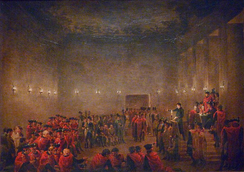 Jacques Sablet, La salle des Cinq-Cent à Saint-Cloud le soir du 18 brumaire an VIII. Huile sur toile, 1799, Musée d’arts de Nantes